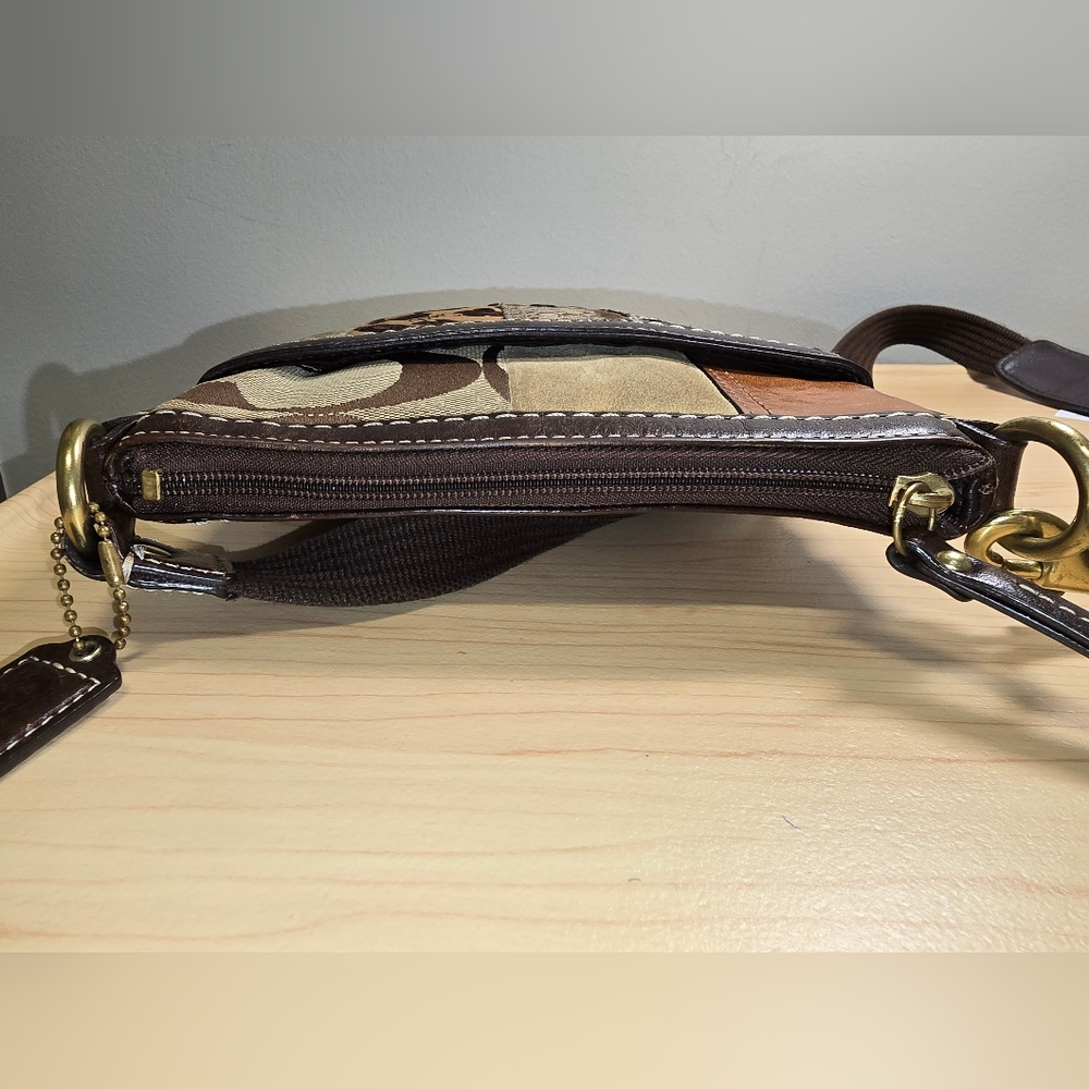 Coach Patchwork Crossbody Swingpack Bag Brown Sue… - image 8